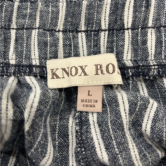 KNOX ROSE Women’s Blue/White Straight Wide Leg Crop Linen Blend Stripe Pants L - Picture 5 of 6